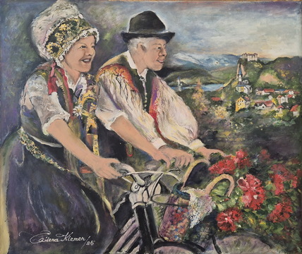 Tiho kolo časa, s srcem naprej, akril-platno, 50x60 cm, 2025, Milena Klemen